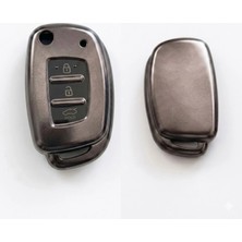 Marsilyan™- Hyundai Accent Blue I20 - I30 - İX35 Uyumlu Smart 3 Buton Silikon Oto Anahtar Kumanda Kabı Kılıf Füme