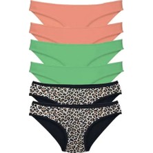 Beruflic 6 Adet Likralı Kadın Slip Külot Leopar Pudra Yeşil Under Moda