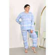 Çamaşır Kenti Moda Kadın Büyük Beden Uzun Kol Penye Pijama Takımı Mavi Beruflic
