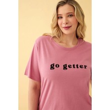 Çamaşır Kenti Moda Kadın Somon Go Getter Yazılı Büyük Beden Pijama Takımı Beruflic