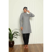 Çamaşır Kenti Moda Tam Tesettür Dijital Desenli Mayo Siyah - Beyaz Beruflic
