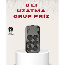 Nemere İthalat 6’lı Grup Priz Termal Korumalı USB Type-C Çoklu Priz 2 Metre Kablo Nemere Ithalat