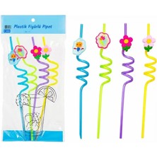 Nemere İthalat Kıvrımlı Renkli Plastik Pipet - Figürlü Tasarım - 4'lü Paket Nemere Ithalat