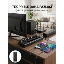 Nemere İthalat 10 Prizli USB Destekli Çoklu Priz Type-C Şarj Girişli Güvenli Güç Ünitesi Nemere Ithalat
