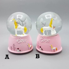 Nemere İthalat Mini Pembe Kar Küresi - Sevimli Unicorn ve Kız Tasarımlı - Işıklı Nemere Ithalat