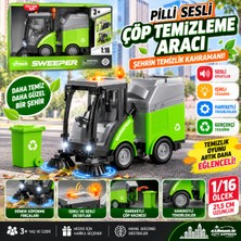 Trust Store Pilli Sesli Çöp Temizleme Aracı 1/16 Ölçek  Işıklı Detaylı Gerçekçi Sokak Süpürme Aracı Oyuncağı