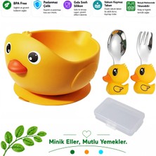 Sarı Renk Civciv Figürlü Premium Güvenli Bebek Çocuk Vakumlu Silikon Beslenme Mama Seti, (9+ Ay)