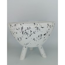 Ayrex Ayaklı Dekoratif Beton Saksı 20X16 cm (Beyaz Siyah) / Ahşap Ayaklı Beton Saksı