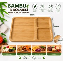 Tekno İstanbul Bambu 3 Bölmeli Sunum Tabağı 32x24 cm – Kahvaltı Servis Tabağı Bölmeli Bambu Tepsi