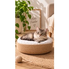 My Eticaret Rope Decor 40 cm Doğal Jüt Kedi Yatağı – Minderli El Yapımı Kedi ve Küçük Irk Köpek Yatağı