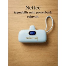 Rainvolt Mini Kapsül Powerbank – LED Dijital Göstergeli & Dahili Kablolu Taşınabilir Şarj C