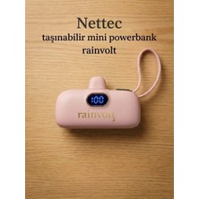 Rainvolt Mini Kapsül Powerbank – LED Dijital Göstergeli & Dahili Kablolu Taşınabilir Şarj C