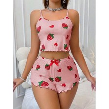 Serenda Desenli Örme Şortlu Pijama Takım