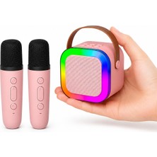 Coverzone Kablosuz Mikrofonlu Karaoke Makinesi Taşınabilir Ent Bluetooth Hoparlör Seti Bas Tiz Ayarlı Retro Karaoke Hoparlör Yetişkinler ve Çocuklar Için Hafıza Kartı ve USB 10X10X6CM (Çiftli K12 -Pem