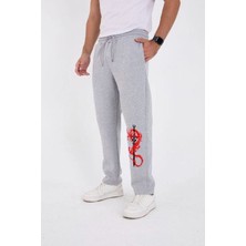 Velmora Fashion Erkek Kışlık 3 Iplik Pamuklu Baskılı Eşofman Altı Pantolon - Gri