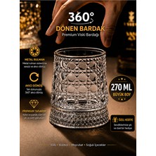 Chance Gift 360 Derece Dönen Metal Rulmanlı Cam Bardak Kristal Desenli Premium Içecek Bardağı