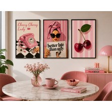 Kids Town Cherry Pink Retro 3'lü Çerçeve Görünümlü Mdf Tablo Seti 20X30 cm | Moda, Kiraz ve Vintage Duvar Dekoru