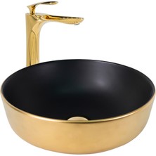 Paluci  Lisa Matt Black Gold Yuvarlak Lavabo