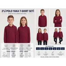 Secret Touch 2'li Paket Kız Erkek Çocuk %100 Pamuk Lakos Uzun Kollu Polo Yaka Okul Tişörtü