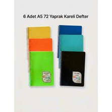 Viya Home Uninote 6'lı Paket A5 72 Yaprak Kareli Spiral Telli Okul Defteri Seti Çok Renkli
