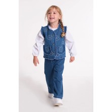 Le Petit Sole Kız Çocuk Yelek Gömlek Pantolon 3'lü Denim Takım Mavi