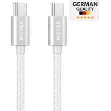 Woyax Samsung Xiaomi Oppo Reeder Huawei Için Örgülü Type C To Type C Hızlı Şarj Kablosu Beyaz 1,2m