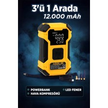 Assur 12.000 Mah Taşıma Çantalı Oto Kompresör| Hava Kompresörü | Powerbank | LED Işık |