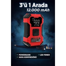 Assur 12.000 Mah Taşıma Çantalı Oto Kompresör| Hava Kompresörü | Powerbank | LED Işık |