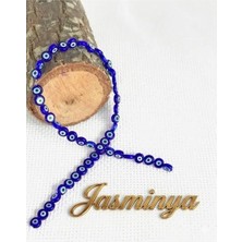 Jasminya 3 Adet 8 mm Yassı Delikli Cam Nazar Takı Boncuğu Lacivert-Mavi Renk Nazar Boncuğu