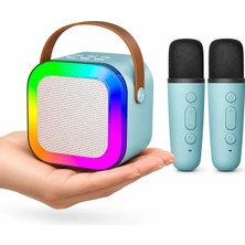Coverzone Kablosuz Mikrofonlu Karaoke Makinesi Taşınabilir Bluetooth Hoparlör Ent Seti Bas Tiz Ayarlı Retro Hoparlör Yetişkinler ve Çocuklar Için Hafıza Kartı ve USB 10X10X6CM (Çiftli K12 - Turkuaz)