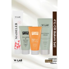 W-LAB Cosmetics Normal Ciltler İçin Beyazlatıcı, Güneş Koruyucu, Kolajen Peptit ve Madeleb İçerikli 4 Parçalı Cilt Bakım Seti