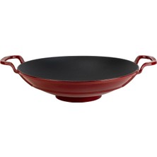 Ayrex Lava Döküm Yuvarlak Wok Döküm Demir Yekpare Çift Kulplu ÇAP(Ø)38CM.-BORDO