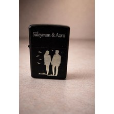 Ayrex Zippo Çakmak, Siyah, Kişiye Özel Gravürlü, Çift Silüet Tasarımlı, Romantik Hediye