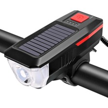Ayrex Bisiklet Feneri Bisiklet Alarmı Bisiklet Kornası Solar Enerjili USB ile Şarj Edilebilir LED