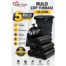 Ayrex Kalbi Ticaret Kalın Çöp Torbası 300 gr x 5 Rulo Siyah Çöp Poşeti 80X110 cm Jumbo Endüs