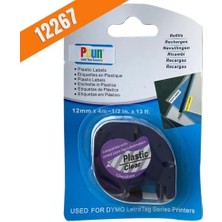 Ayrex Puun Dymo Letratag Muadil Bant 12267 12MMX4M Plastik Şeffaf Etikete Siyah Yazı Şerit Etiket