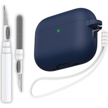 Ayrex Pro 3.nesil Uyumlu Lacivert Premium Silikon Kulaklık Kılıfı, Kulaklık Ipi ve 3'ü 1 Arad