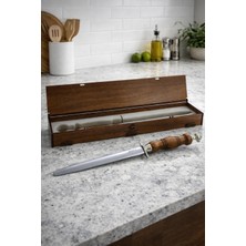 CH woodline Premium Masat 22 Cm, 4140 Çelik Bıçak Bileyici, Ceviz Saplı, Ahşap Kutulu Profesyonel Masat