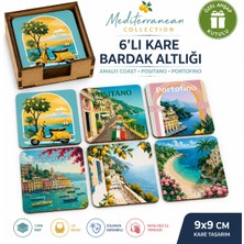 Kids Town Amalfi Coast & Positano 6'lı Ahşap Mdf Bardak Altlığı Seti – Uv Baskılı Kare Bardak Altlığı – Dekoratif Hediyelik
