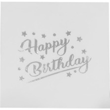 Ayrex Tatlı Günler Beyaz Yaldızlı Gümüş Varaklı Happy Birthday Baskılı Sunumluk Peçete 16