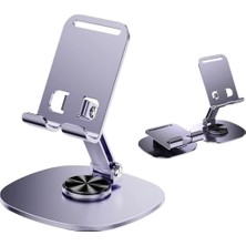 Ayrex Ht-72 Metal Masa Üstü Telefon Tutucu Alüminyum 360 Derece Dönebilir Tablet Standı Lila