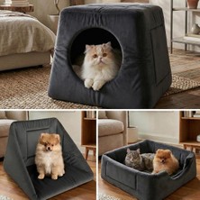 Ayrex 3in1 Kedi Köpek Yatağı ve Oyujn Evi - Üç Fonksiyonlu Kedi ve Küçük Irk Köpekler Içi