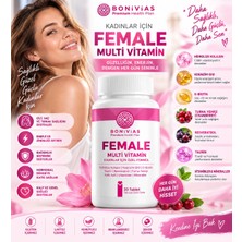Bonivias Kadınlar için Female Multi Vitamin Tablet - Hidrolize Kolajen, Koenzim Q10, D- Biotin, Taurin, Resveratrol, Turna Yemişi, Folik Asit Vitaminler ve Mineraller İçeren Takviye Edici Gıda”