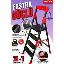 ZE Zigana Ev Gereçleri Elegance Siyah 3+1 Geniş Basamaklı Ekstra Sağlam Katlanabilir Merdiven