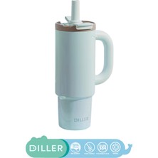 Diller 950ML Tumbler Pastel Renkler Serisi Parlak Gövdeli Pipetli/pipetsiz Kullanım Detokslu Büyük Kulplu SUS304 Paslanmaz Çelik Termos