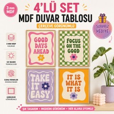 Kids Town Woodtown 4'lü Retro Duvar Tablosu Seti | 3 mm Mdf Ahşap Çerçeve Görünümlü Uv Baskılı Dekoratif Duvar Panosu | Sürpriz Hediyeli