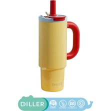 Diller 950ML Tumbler Pastel Renkler Serisi Parlak Gövdeli Pipetli/pipetsiz Kullanım Detokslu Büyük Kulplu SUS304 Paslanmaz Çelik Termos