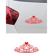 Ayrex Prenses Taç Oto Sticker - Kalpli Taç Araç Cam Sticker 15X7CM