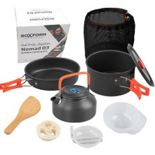 Ayrex Roxform Nomad 03 Kamp Tencere Seti, 3-4 Kişilik, Sert Anodize Alüminyum, Mesh Taşıma Çant