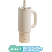 Diller 950ML Tumbler Pastel Renkler Serisi Parlak Gövdeli Pipetli/pipetsiz Kullanım Detokslu Büyük Kulplu SUS304 Paslanmaz Çelik Termos